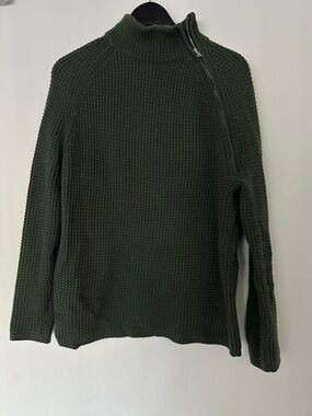 Ann Taylor Dark Green Knit Zip Cowl Sweater